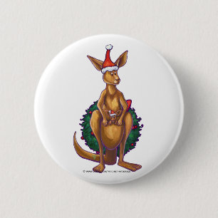 Kangaroo Christmas Starry Night Button
