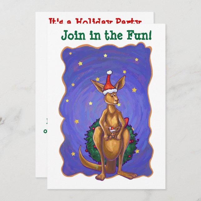 Kangaroo Christmas Starry Night Einladung (Vorne/Hinten)