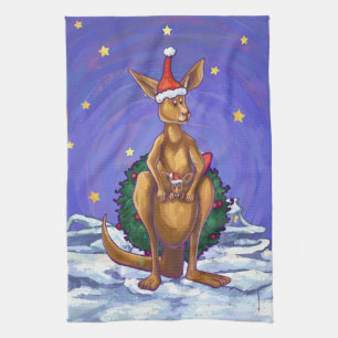 Kangaroo Christmas Starry Night Geschirrtuch