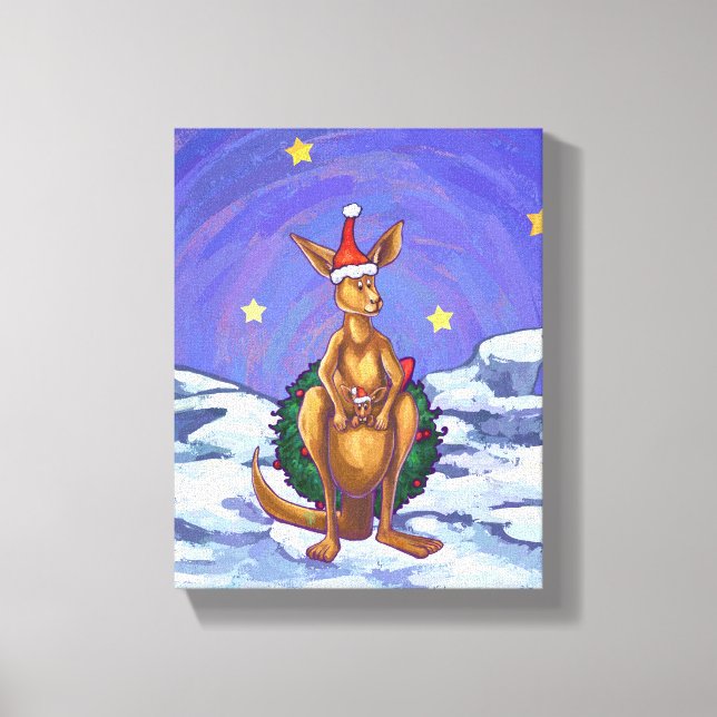 Kangaroo Christmas Starry Night Leinwanddruck (Vorderseite)