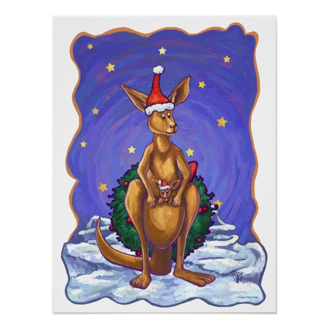Kangaroo Christmas Starry Night Poster (Vorderseite)