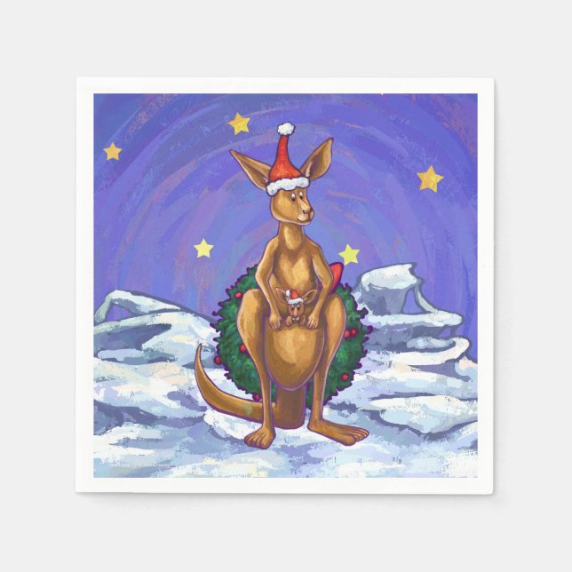 Kangaroo Christmas Starry Night Serviette (Vorderseite)