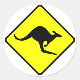 Kangaroo Crossing Road Sign Runder Aufkleber