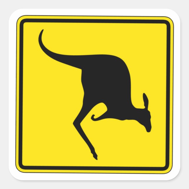 Kangaroo Crossing, Verkehrswarnung, Australien Quadratischer Aufkleber (Vorderseite)
