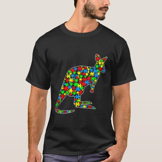 Kangaroo Funny Puzzle Animals Autismus Bewusstsein T-Shirt (Vorderseite)