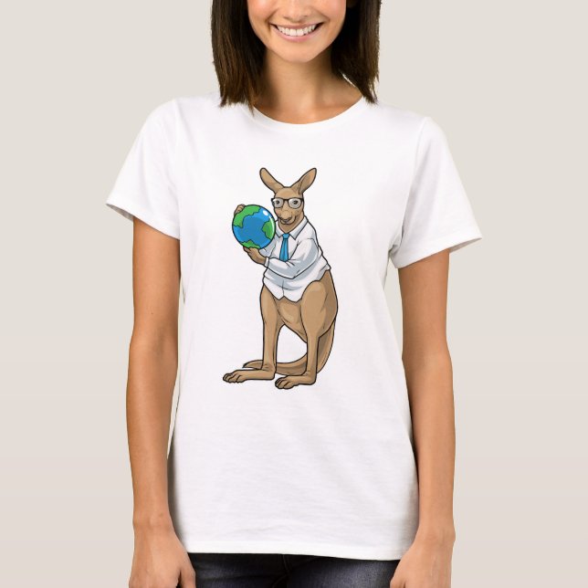 Kangaroo Geschichtslehrer Globe T-Shirt (Vorderseite)