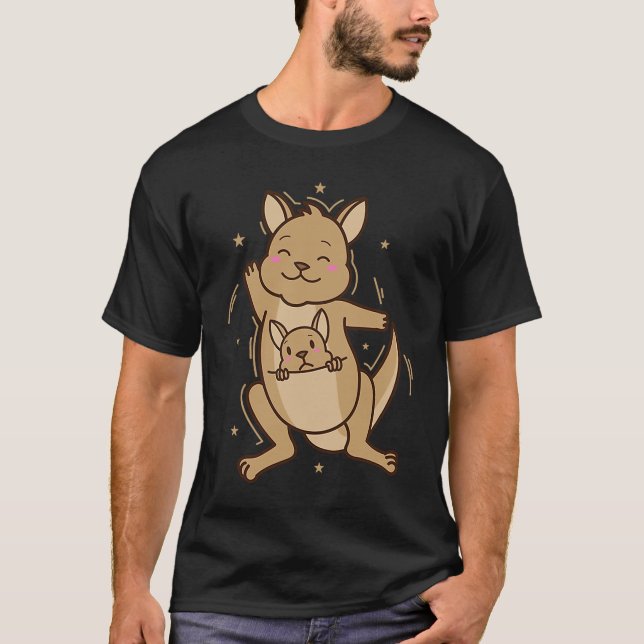 Kangaroo happy with Baby in Bag T-Shirt (Vorderseite)