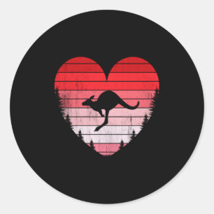 Kangaroo-Herz Liebe Valentinstag Vintage Retro S Runder Aufkleber