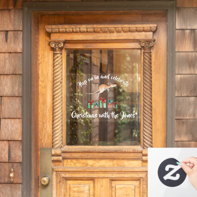 Kangaroo Hop auf seinem Aquarelltext Fensteraufkleber (Haustür)