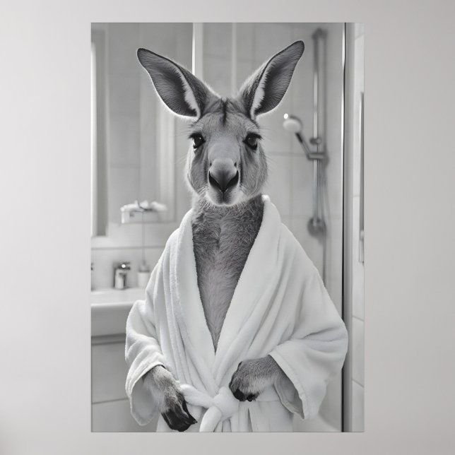 Kangaroo in Bathrobe Print, Funny Animal Bathroom Poster (Vorne)