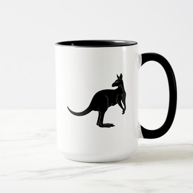 Kangaroo in schwarzem Farbminimalismus Tasse (Rechts)
