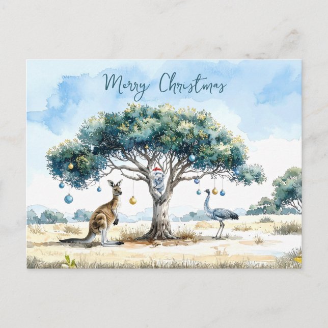 Kangaroo Koala und Emu Gumtree Weihnachtsbaumchen Postkarte (Vorderseite)