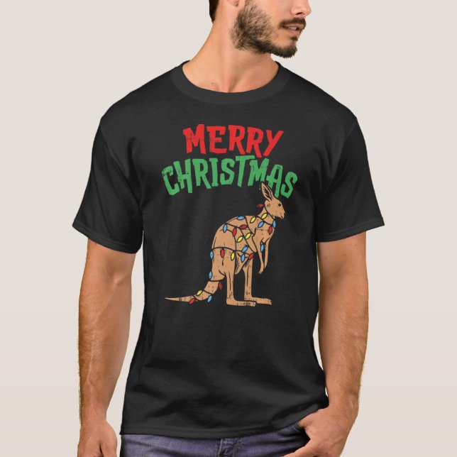 Kangaroo Lights Australien Frohe Weihnachts Pj Mat T-Shirt (Vorderseite)