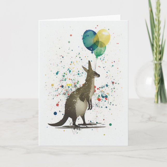 Kangaroo mit Balloons geklappte Grußkarte Dankeskarte (Vorderseite)