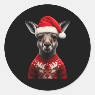 Kangaroo mit Weihnachtsmannmütze Weihnachten Austr Runder Aufkleber