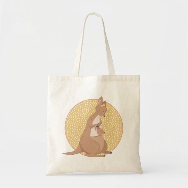 Kangaroo Mommy and Baby on Yellow Pattern Tragetasche (Vorne)