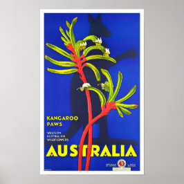 Kangaroo Pfoten Australien Jahrgang Reise Poster