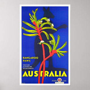 Kangaroo Pfoten Australien Jahrgang Reise Poster