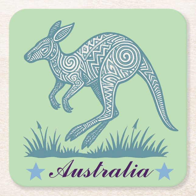 Kangaroo Rechteckiger Pappuntersetzer (Vorderseite)