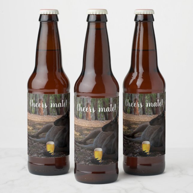 Kangaroo Relaxen mit Bier Australien Funny Bierflaschenetikett (Flaschen)