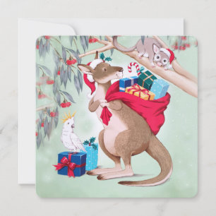 Kangaroo Santa Bag Possum Cockatoo Frohe Weihnacht Feiertagskarte