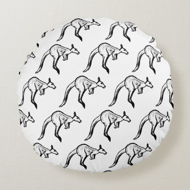 Kangaroo Sketch Rundes Kissen (Vorderseite)