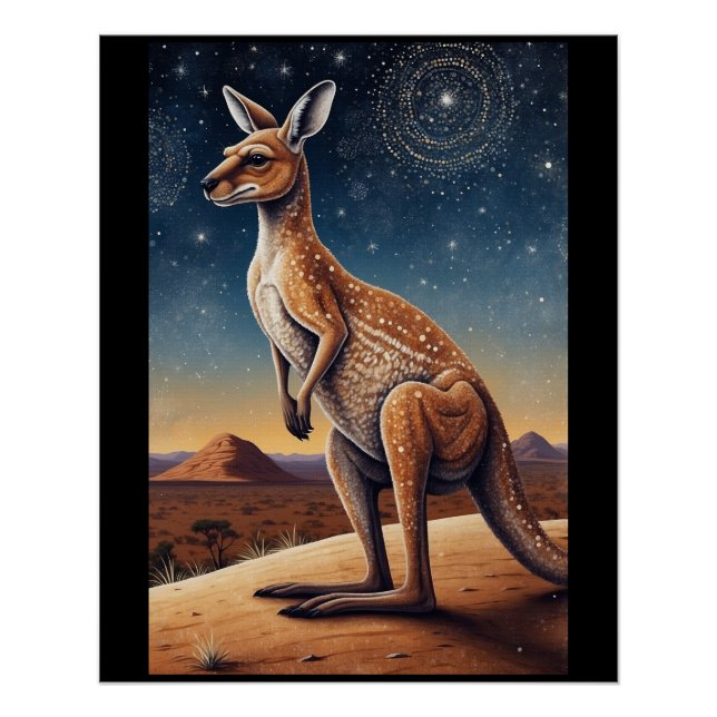 Kangaroo-Szene mit australischem Aborigine-Thema Poster (Vorderseite)