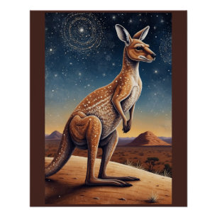 Kangaroo-Szene mit australischem Aborigine-Thema Poster