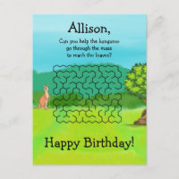 Kangaroo und Blätter Maze Birthday Postkarten
