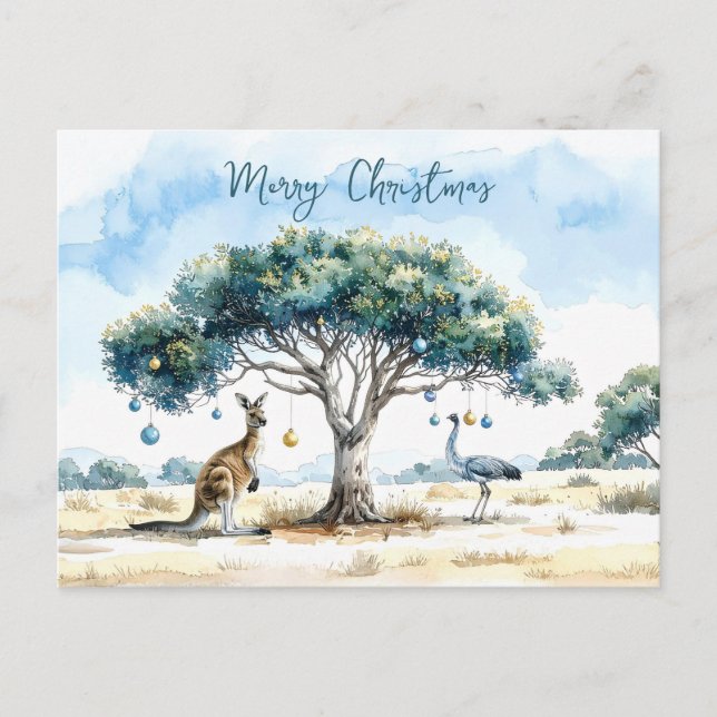 Kangaroo und Emu Gumtree Weihnachtsbaumchen Postkarte (Vorderseite)