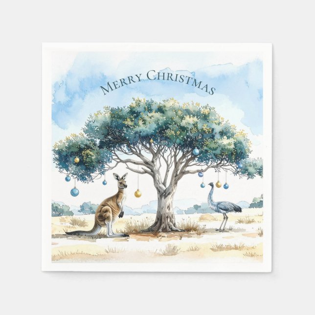 Kangaroo und Emu Weihnachten Gumtree Baubles Serviette (Vorderseite)