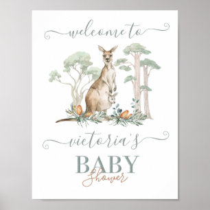 Kangaroo und Joey Baby Dusche Begrüßungszeichen Poster