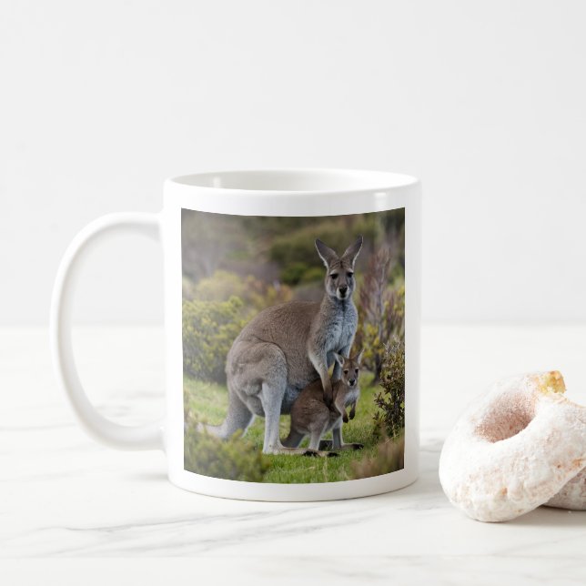 Kangaroo und Joey Kaffeetasse (Mit Donut)