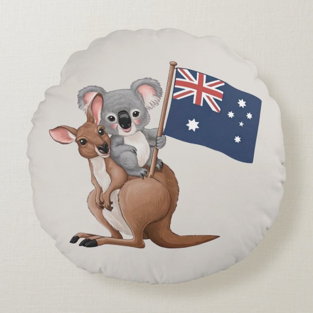 Kangaroo und Koala Rundes Kissen (Vorderseite)