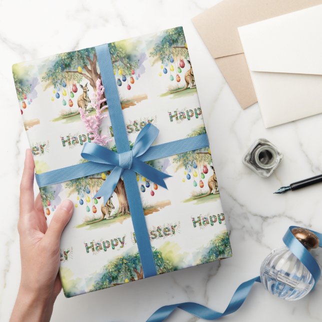 Kangaroo unter dem Gumbaum mit Ostereiern Geschenkpapier (Schenken)