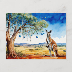 Kangaroo unter dem Hummer mit Weihnachtsbaumbaumho Feiertagspostkarte