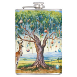 Kangaroo unter dem Hummer mit Weihnachtsbaumbaumho Flachmann