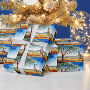 Kangaroo unter dem Hummer mit Weihnachtsbaumbaumho Geschenkpapier