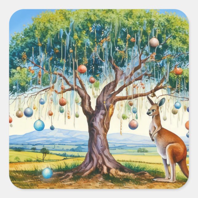 Kangaroo unter dem Hummer mit Weihnachtsbaumbaumho Quadratischer Aufkleber (Vorderseite)