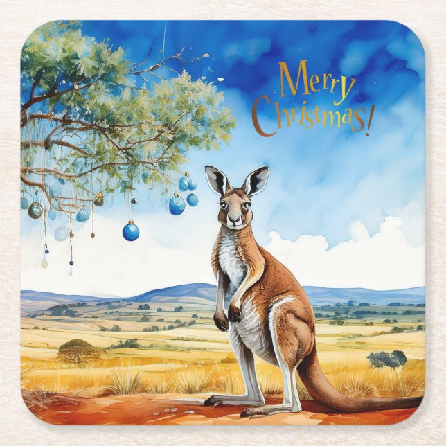 Kangaroo unter dem Hummer mit Weihnachtsbaumbaumho Rechteckiger Pappuntersetzer (Vorderseite)