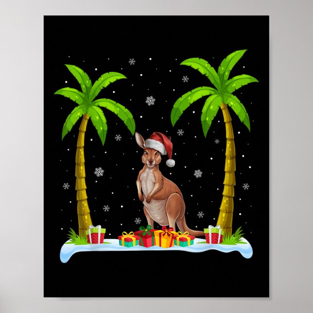 Kangaroo Weihnachtsmannmütze Palm Tree Beach Xmas  Poster (Vorne)
