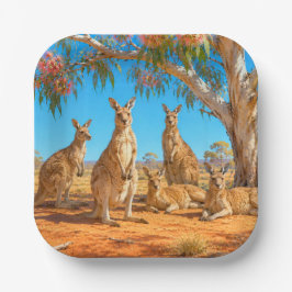 Kangaroos gather under flowering gumtree pappteller