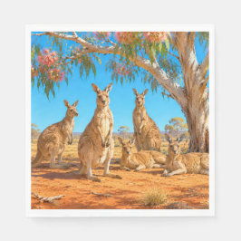 Kangaroos gather under flowering gumtree serviette