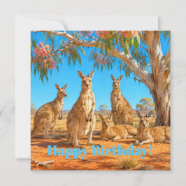 Kangaroos under flowering gumtree Happy Birthday Karte