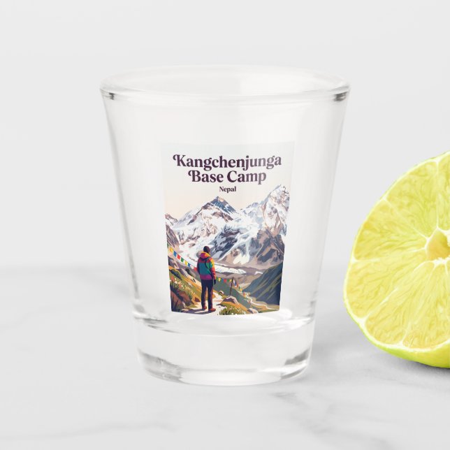Kangchenjunga-Basislager Nepal Schnapsglas (Vorderseite)
