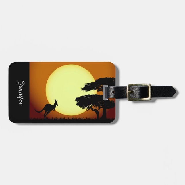 Känguru am Sonnenuntergang Gepäckanhänger (Vorderseite horizontal)