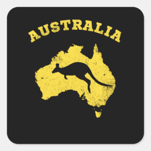 Känguru Australien Patriotische Vintage-Karte Quadratischer Aufkleber