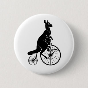 Känguru, der ein Penny-Farthing reitet Button