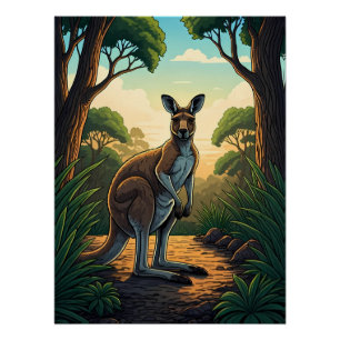 Känguru im sonnendurchfluteten Wald Poster