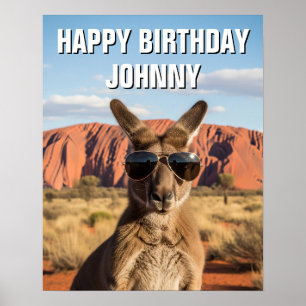 Känguru mit Sonnenbrille bei Uluru Australien Poster